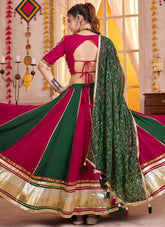 Navratri lehenga with lampi border, mirror work and frill pattern